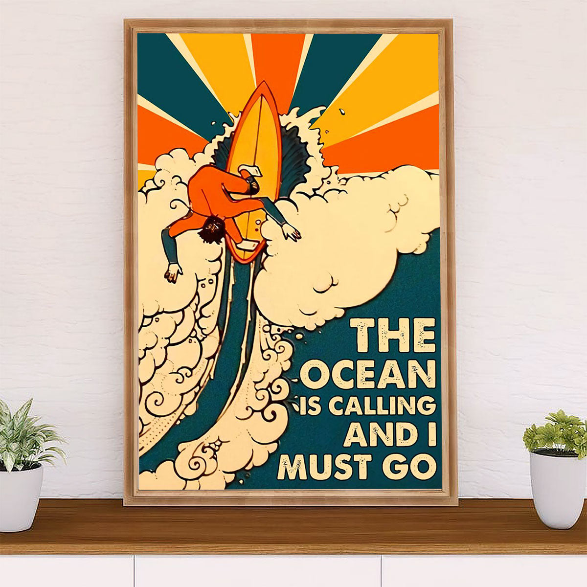 Water Surfing Canvas Wall Art Prints | The Ocean Is Calling | Home Décor Gift for Beach Surfer
