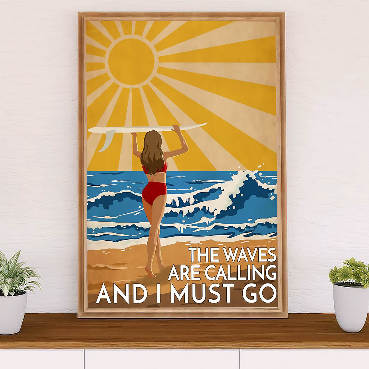 Water Surfing Poster Prints | The Waves Are calling | Wall Art Gift for Beach Surfer