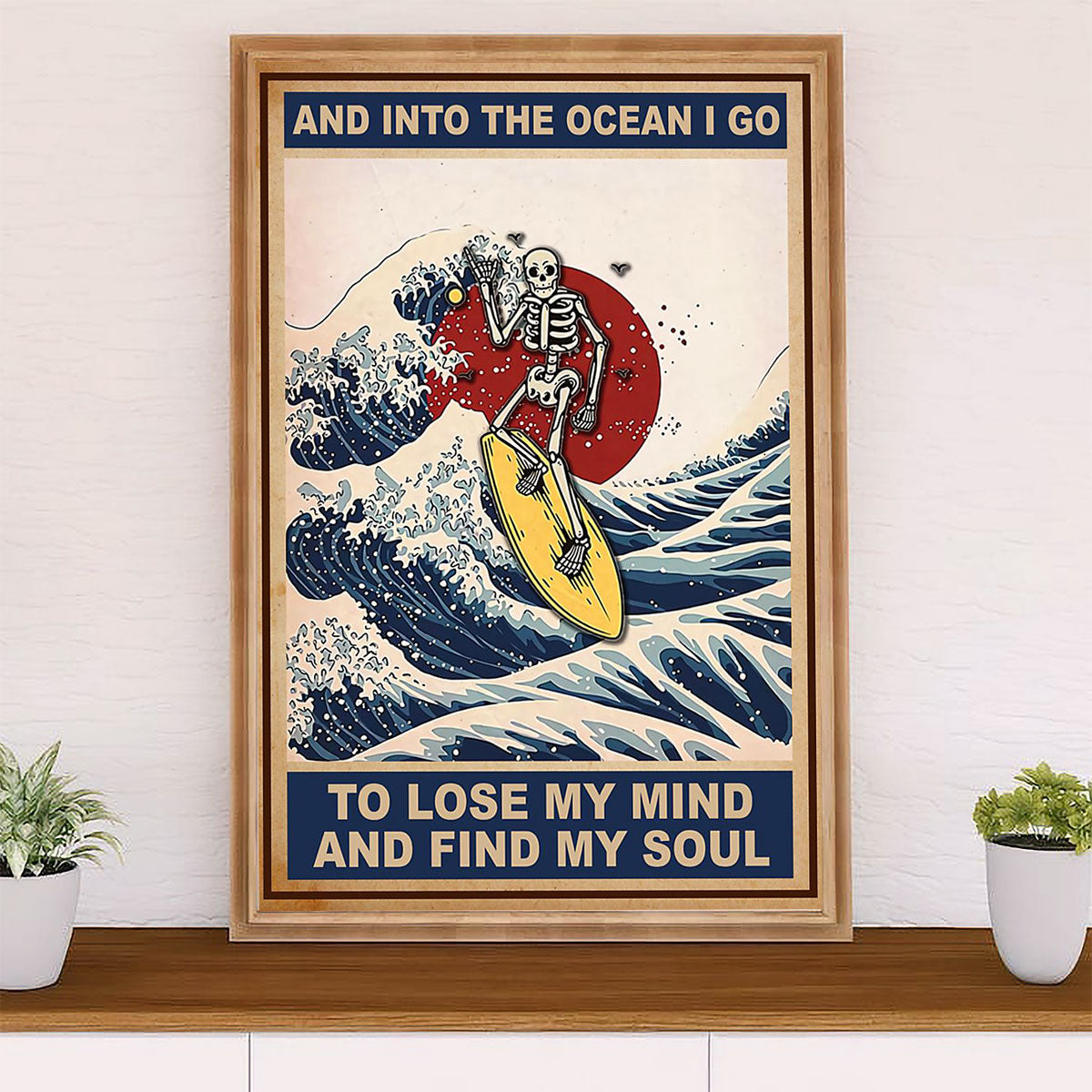 Water Surfing Canvas Wall Art Prints | Into The Ocean | Home Décor Gift for Beach Surfer