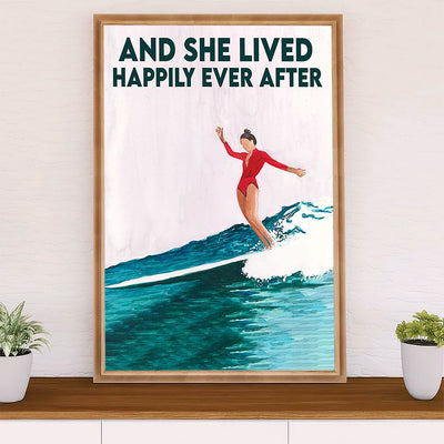 Water Surfing Canvas Wall Art Prints | She Lived Happily | Home Décor Gift for Beach Surfer
