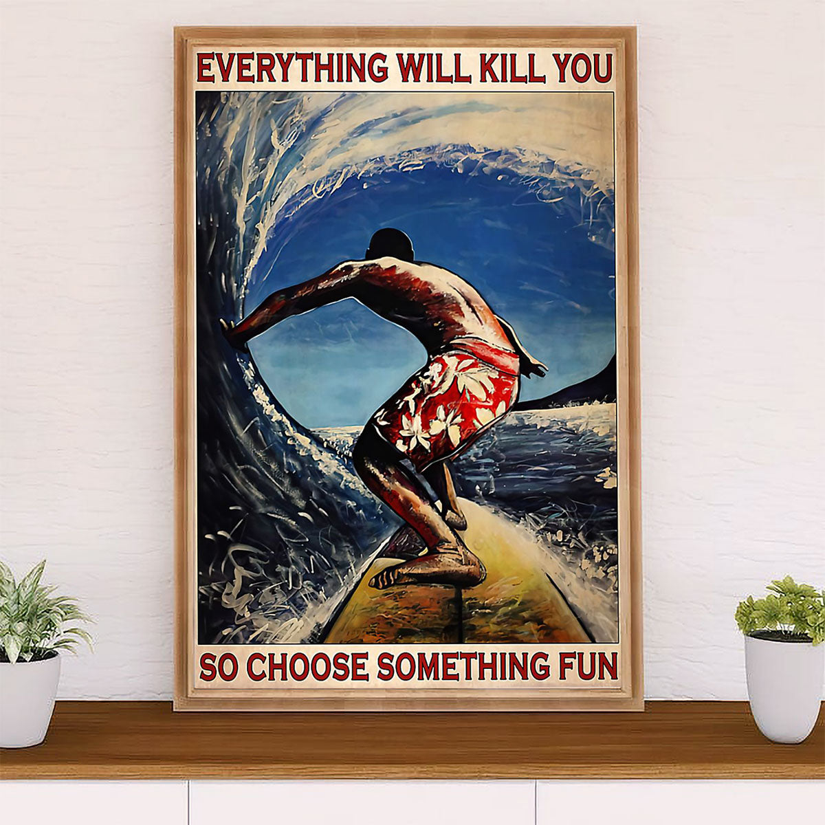 Water Surfing Poster Prints | Man Surfing | Wall Art Gift for Beach Surfer