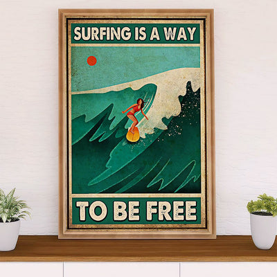 Water Surfing Canvas Wall Art Prints | Way To Be Free | Home Décor Gift for Beach Surfer