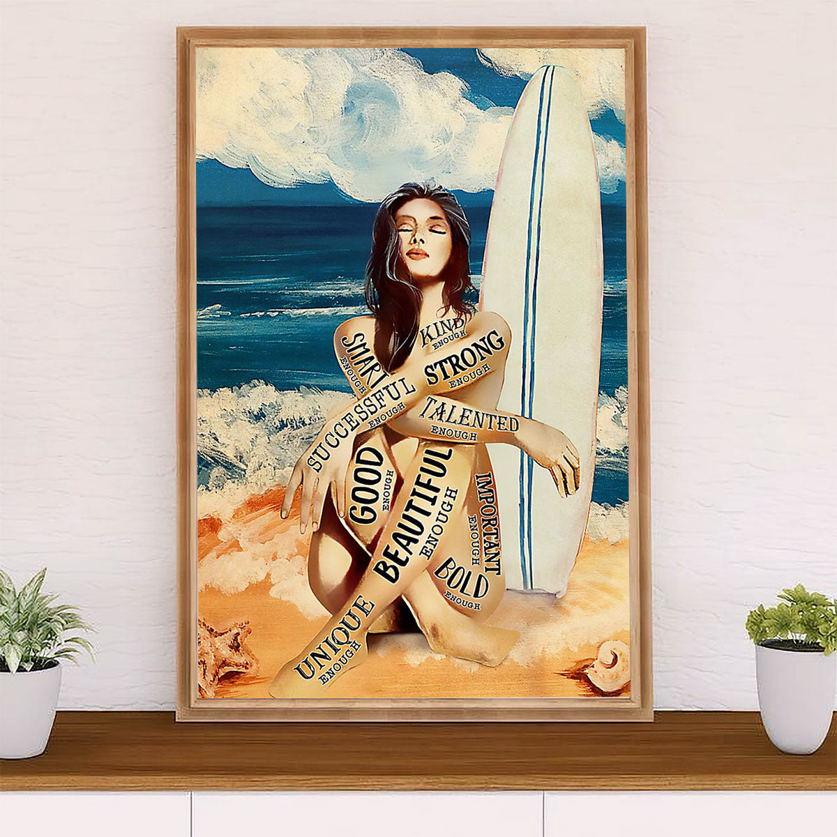 Water Surfing Poster Prints | Girl Surfer | Wall Art Gift for Beach Surfer