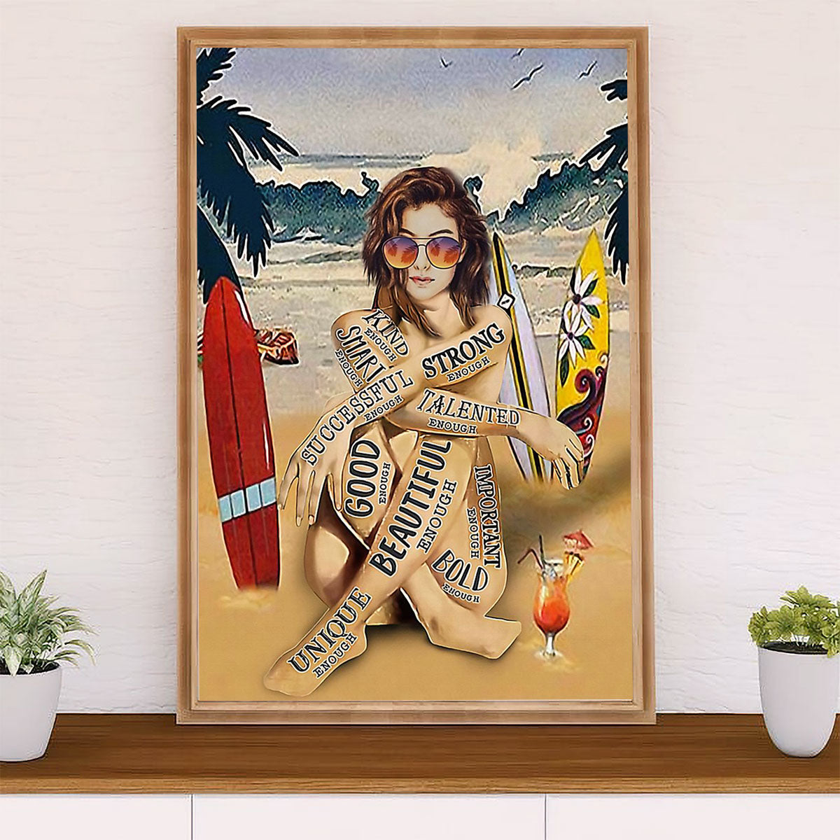 Water Surfing Poster Prints | Girl Surfer | Wall Art Gift for Beach Surfer