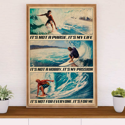 Water Surfing Poster Prints | It's My Life My Passion | Wall Art Gift for Beach Surfer
