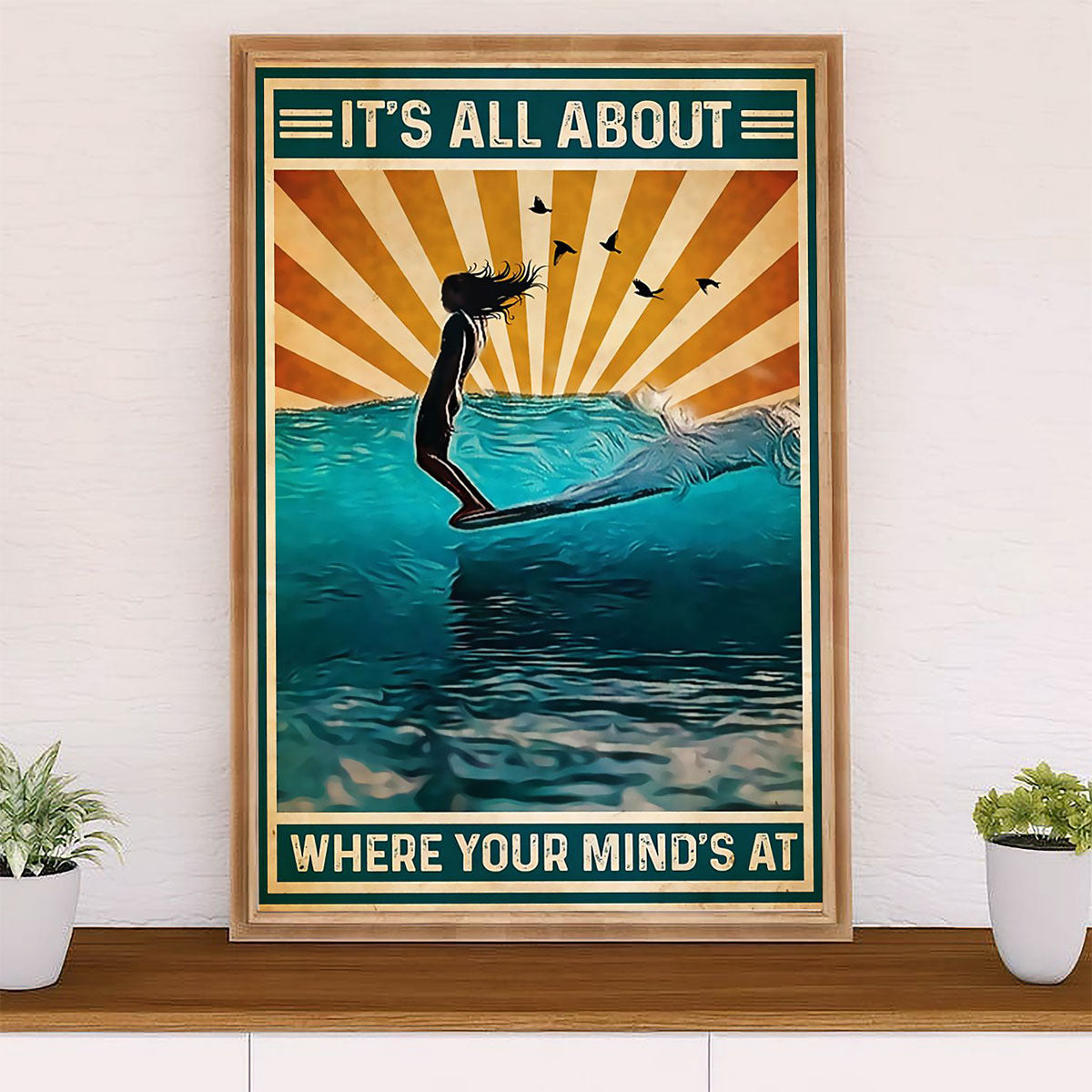Water Surfing Canvas Wall Art Prints | Where Your Mind Is At | Home Décor Gift for Beach Surfer