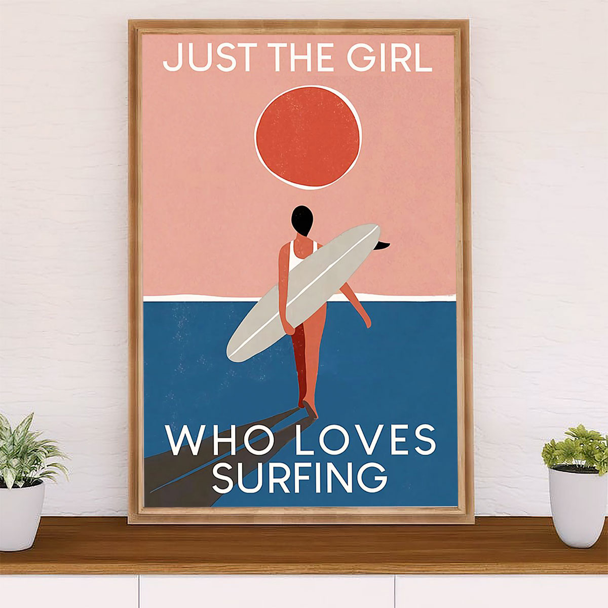 Water Surfing Poster Prints | Girl Loves Surfing | Wall Art Gift for Beach Surfer