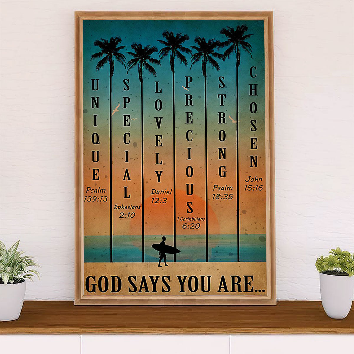 Water Surfing Poster Prints | God Says You Are | Wall Art Gift for Beach Surfer