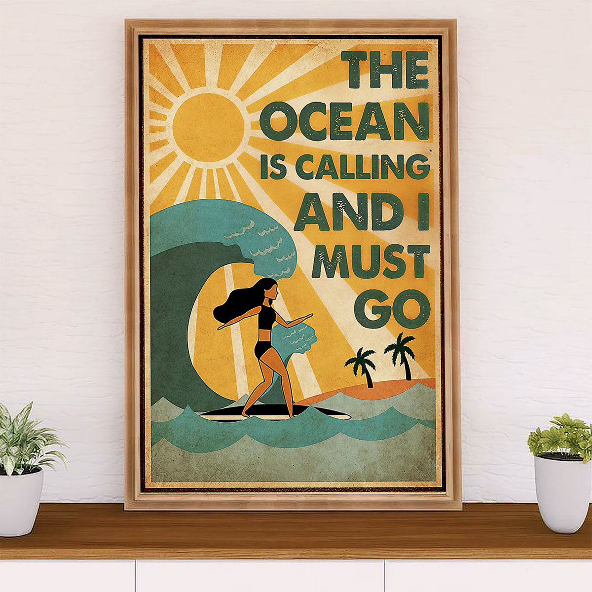 Water Surfing Poster Prints | Girl Surfer | Wall Art Gift for Beach Surfer