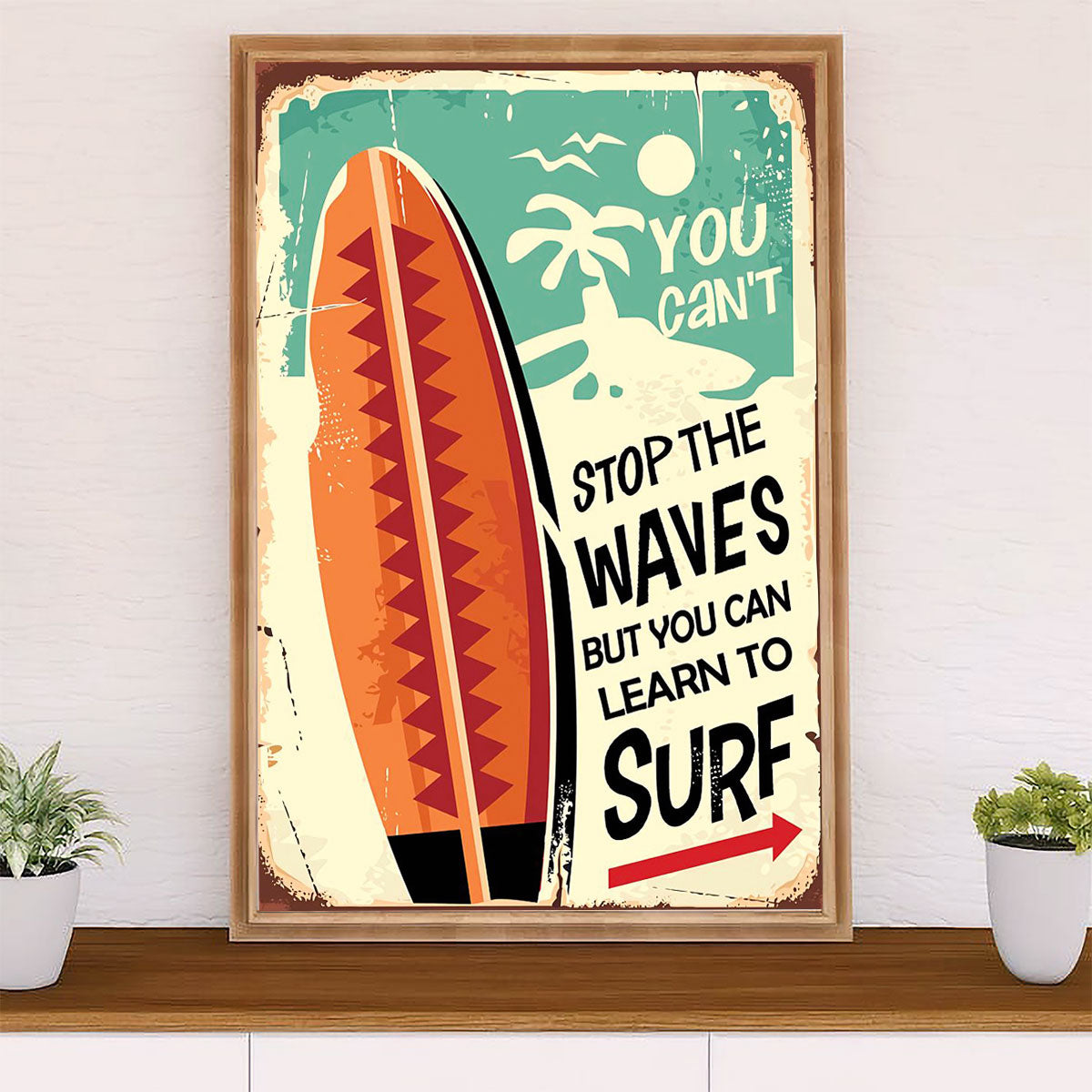Water Surfing Poster Prints | Learn To Surf | Wall Art Gift for Beach Surfer