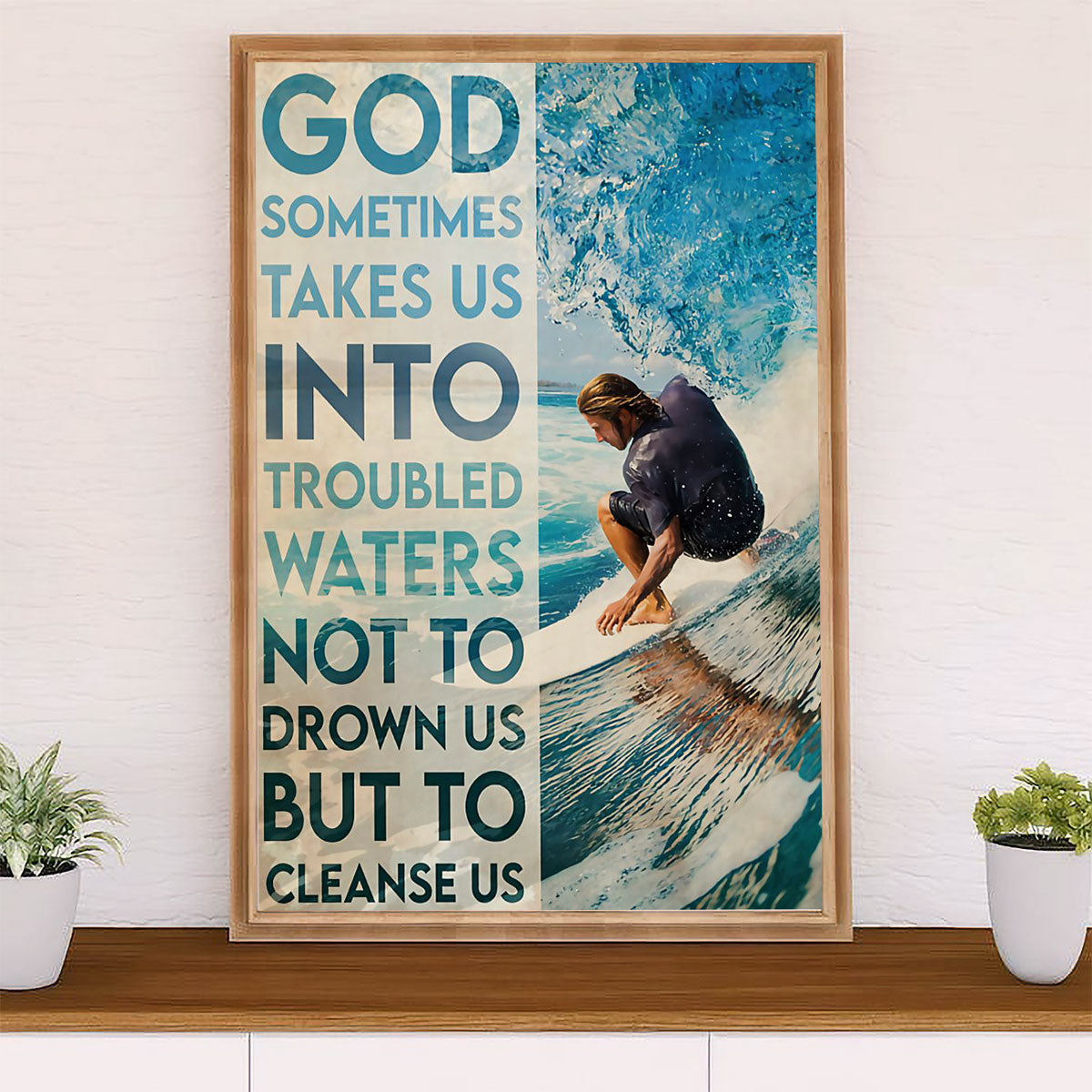 Water Surfing Poster Prints | Troubled Water | Wall Art Gift for Beach Surfer