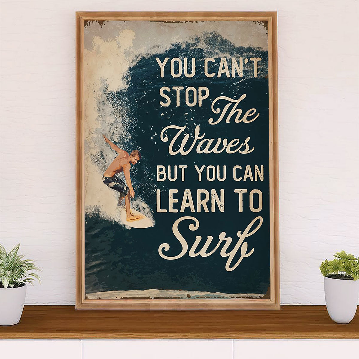 Water Surfing Canvas Wall Art Prints | Learn To Surf | Home Décor Gift for Beach Surfer