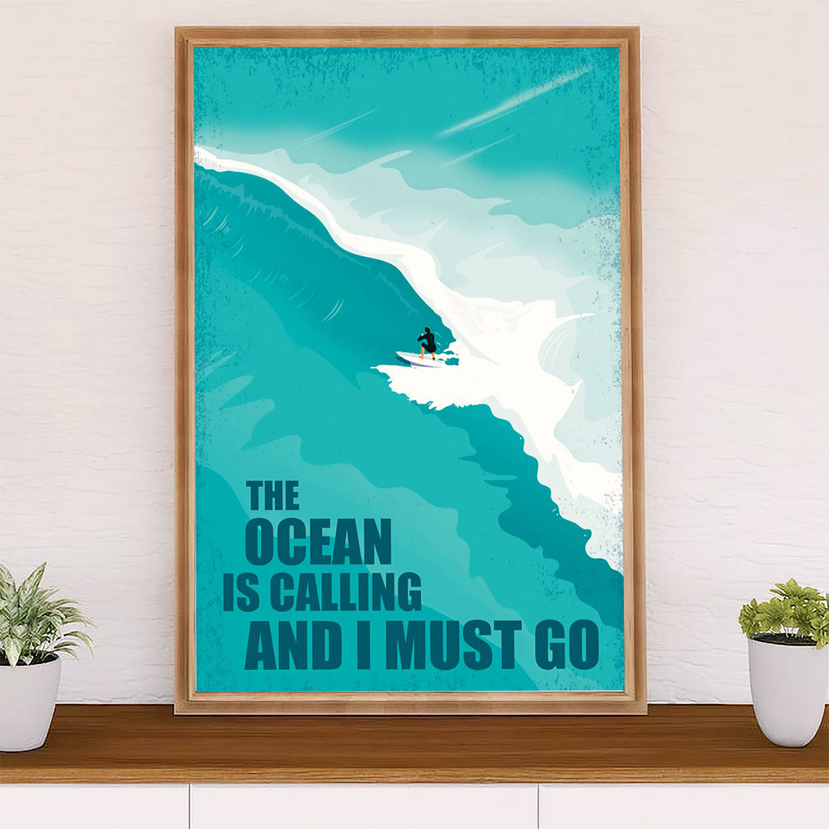 Water Surfing Canvas Wall Art Prints | The Ocean Is Calling | Home Décor Gift for Beach Surfer