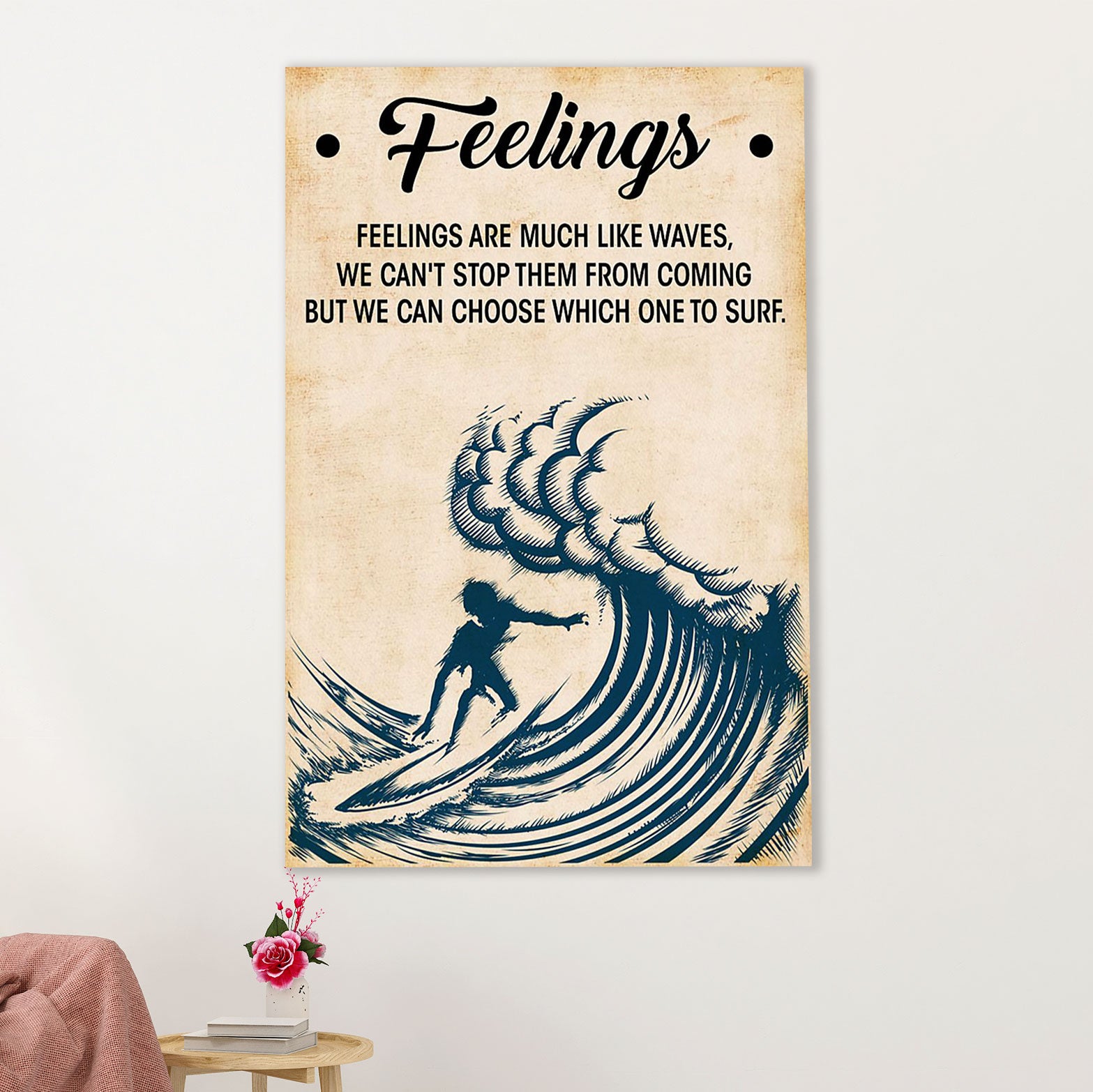 Water Surfing Canvas Wall Art Prints | Feelings Are | Home Décor Gift for Beach Surfer