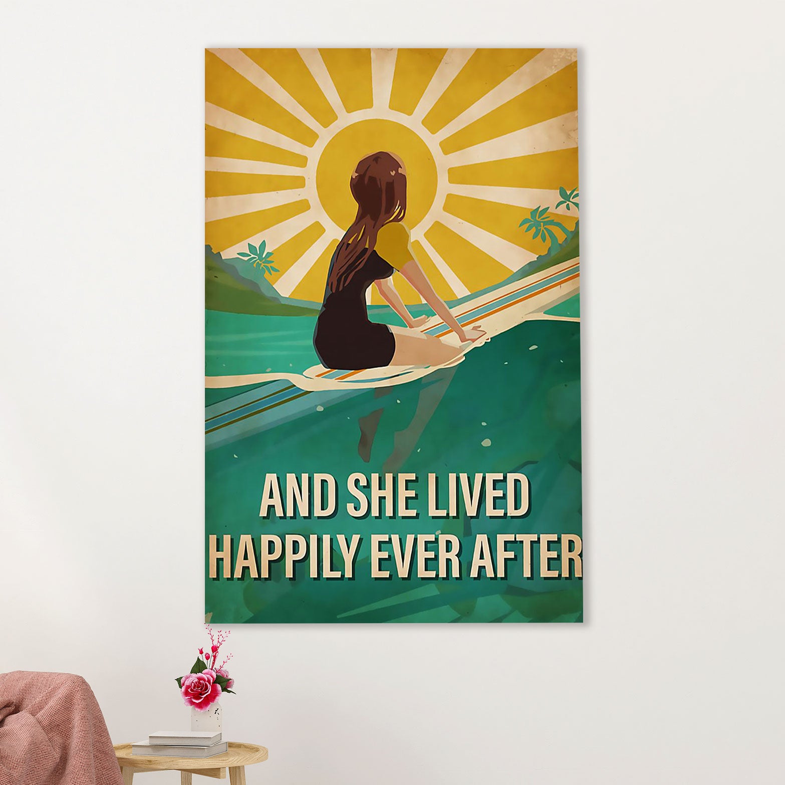 Water Surfing Canvas Wall Art Prints | And She Lived Happily | Home Décor Gift for Beach Surfer