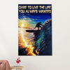 Water Surfing Poster Prints | Dare To Live The Life | Wall Art Gift for Beach Surfer