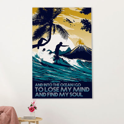 Water Surfing Poster Prints | Into The Ocean I Go | Wall Art Gift for Beach Surfer