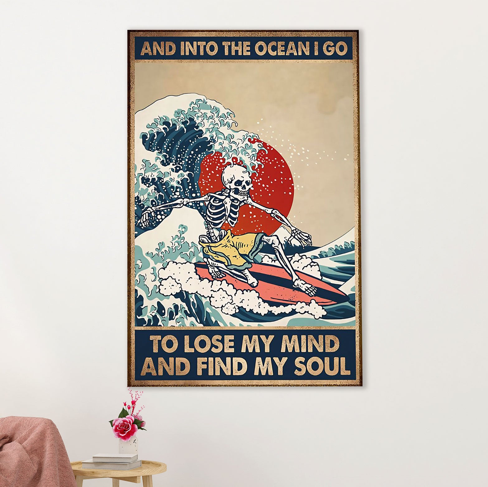 Water Surfing Poster Prints | Into The Ocean | Wall Art Gift for Beach Surfer