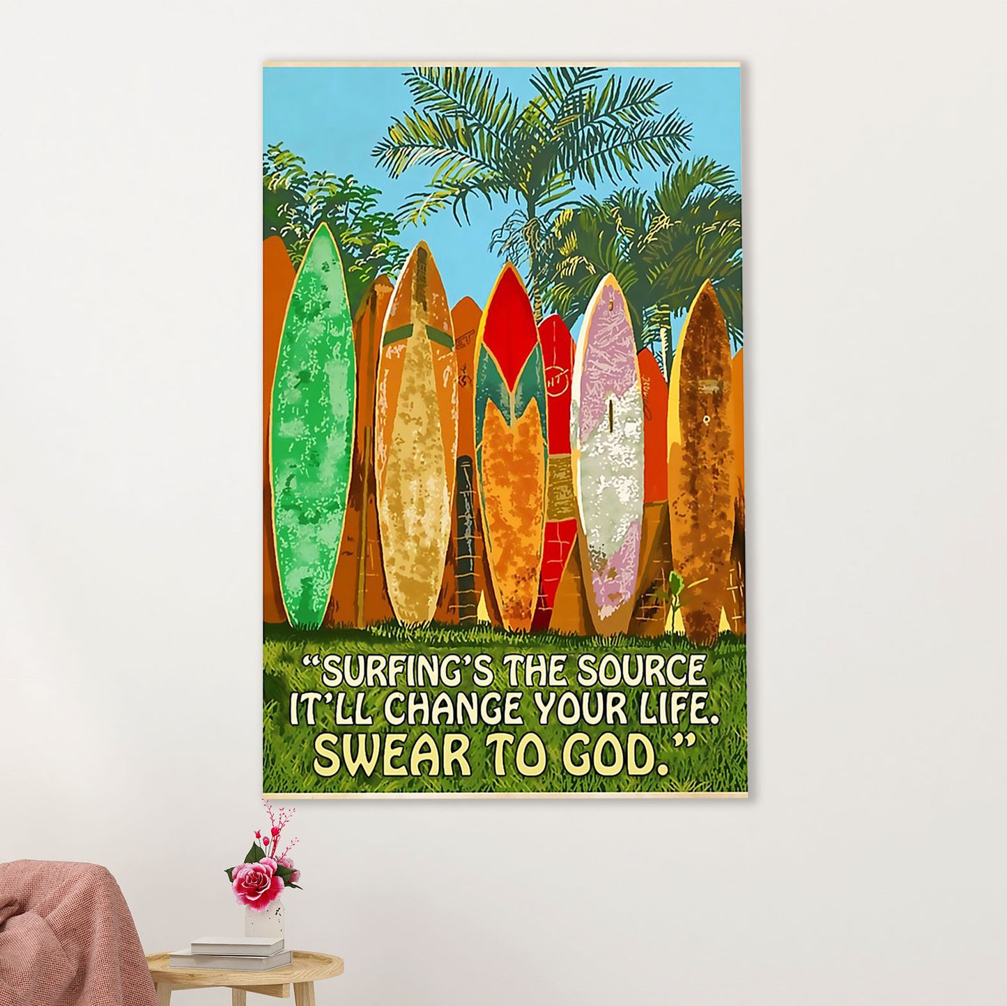 Water Surfing Canvas Wall Art Prints | Surfing Is The Source | Home Décor Gift for Beach Surfer