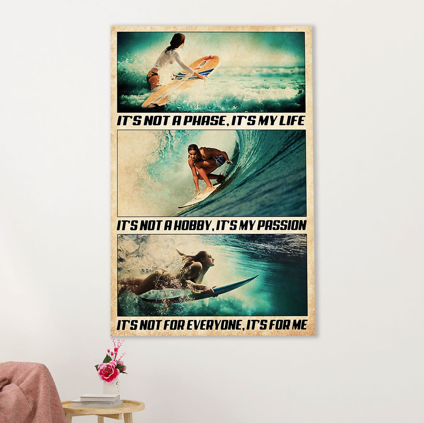 Water Surfing Canvas Wall Art Prints | It's My Life My Passion | Home Décor Gift for Beach Surfer