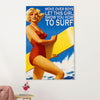Water Surfing Poster Prints | Girl Surfing | Wall Art Gift for Beach Surfer