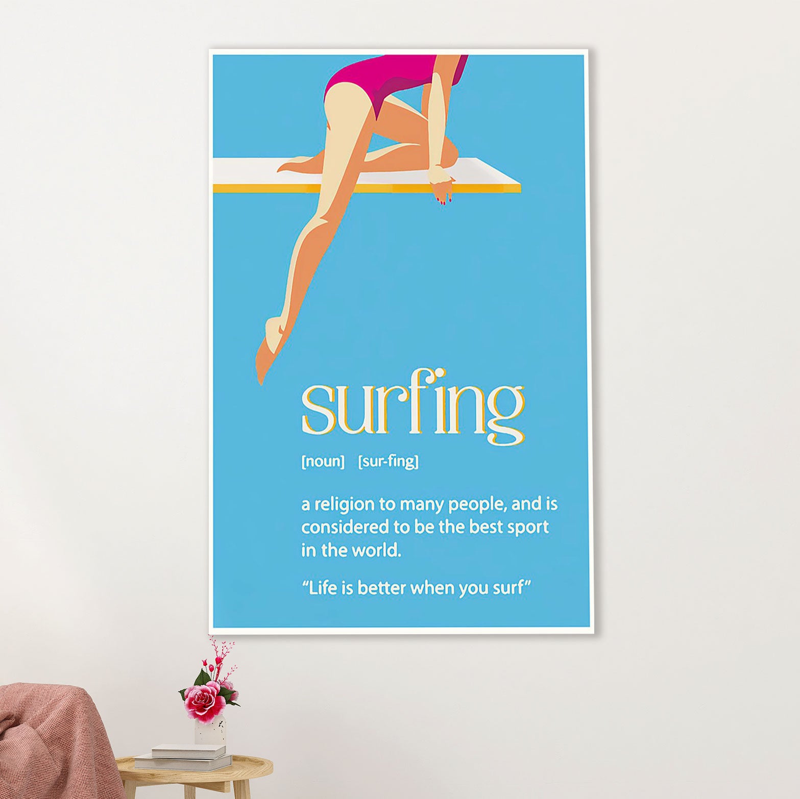 Water Surfing Canvas Wall Art Prints | Surfing Definition | Home Décor Gift for Beach Surfer