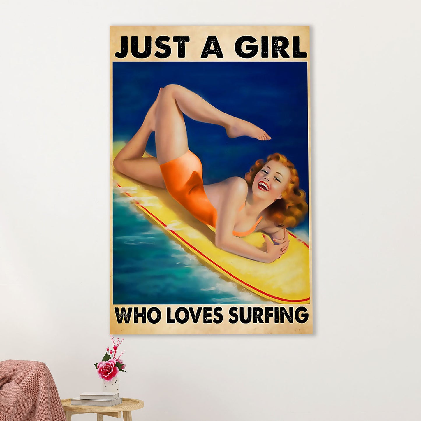 Water Surfing Poster Prints | Girl Loves Surfing | Wall Art Gift for Beach Surfer
