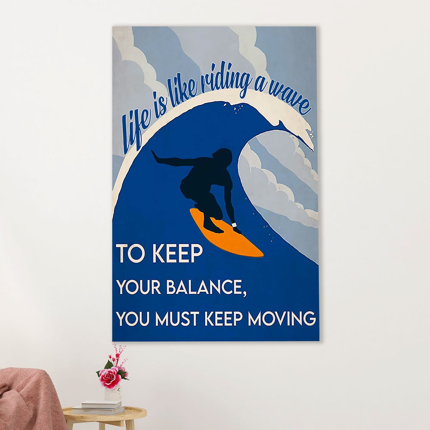 Water Surfing Canvas Wall Art Prints | Life Is Like Riding A Wave | Home Décor Gift for Beach Surfer