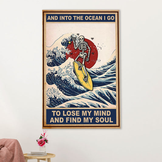 Water Surfing Canvas Wall Art Prints | Into The Ocean | Home Décor Gift for Beach Surfer