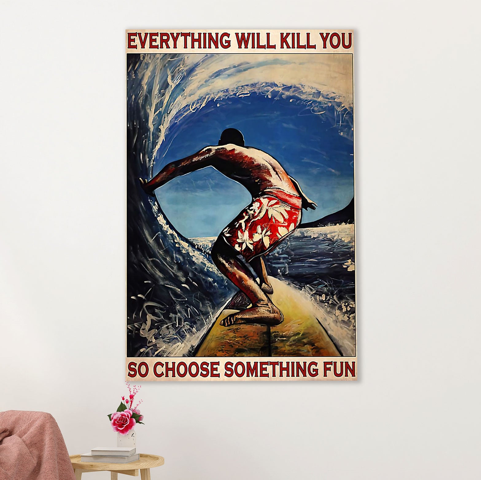 Water Surfing Poster Prints | Man Surfing | Wall Art Gift for Beach Surfer