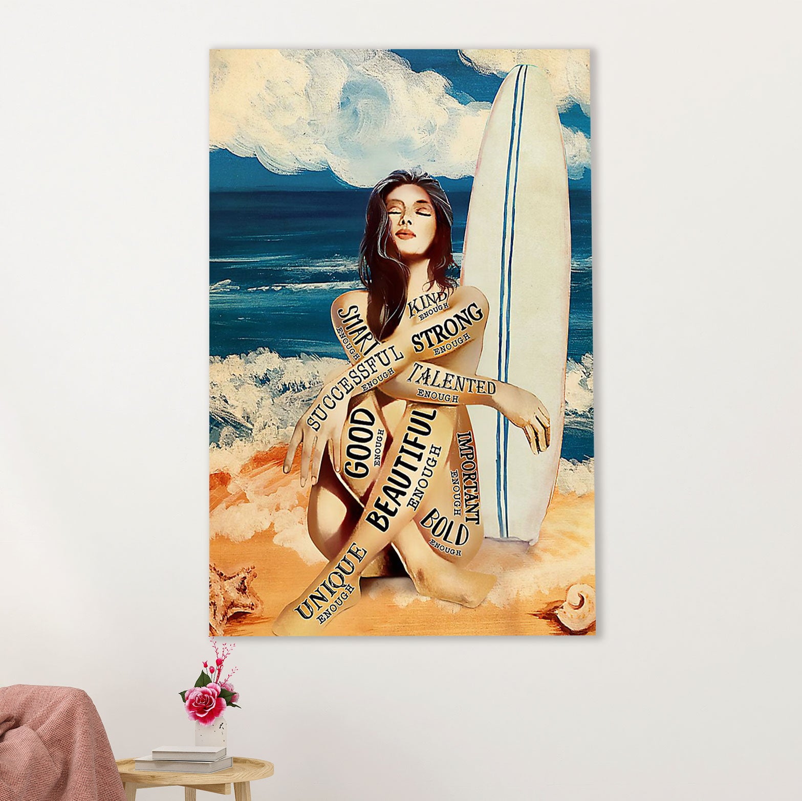 Water Surfing Poster Prints | Girl Surfer | Wall Art Gift for Beach Surfer