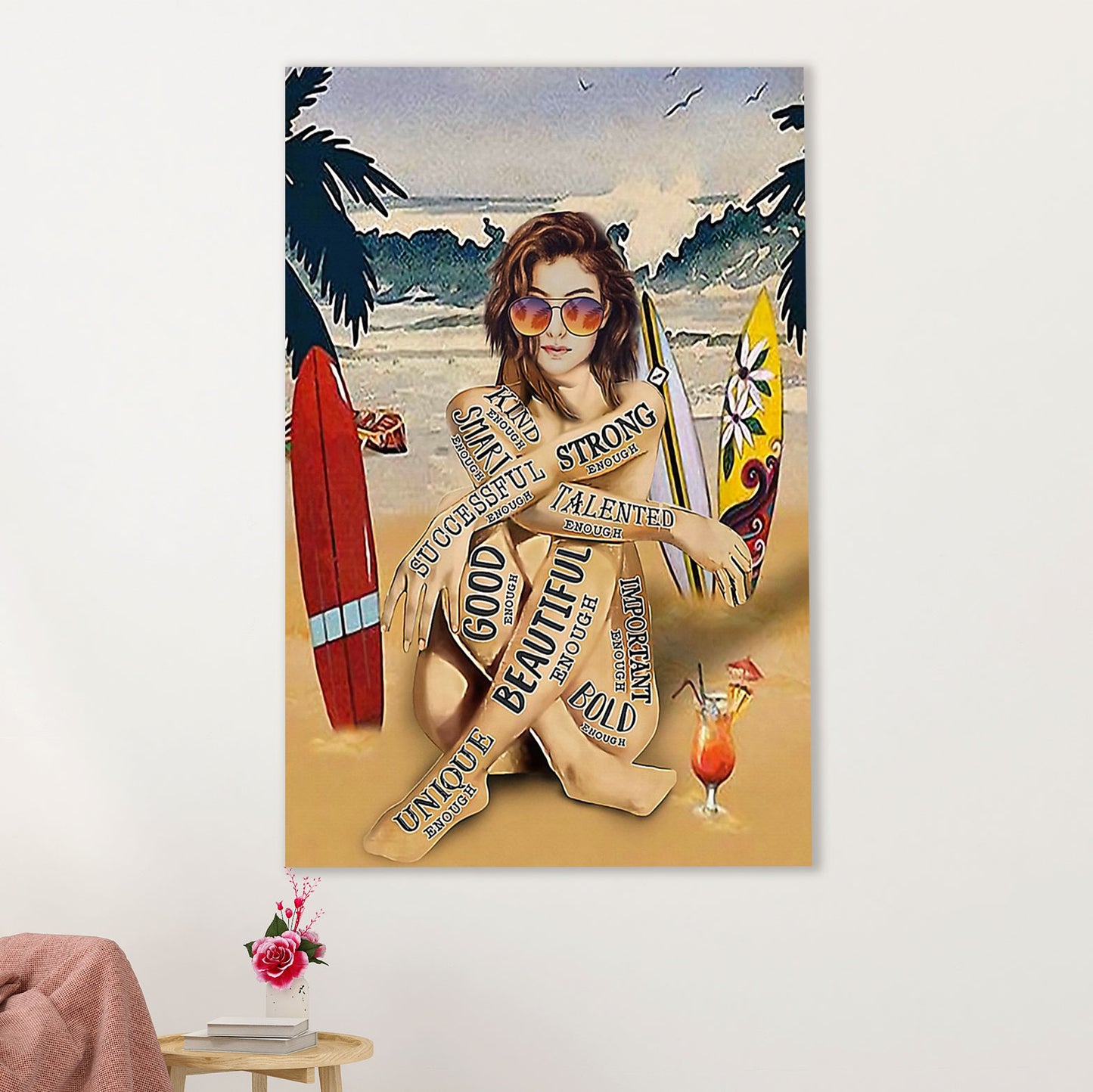 Water Surfing Poster Prints | Girl Surfer | Wall Art Gift for Beach Surfer