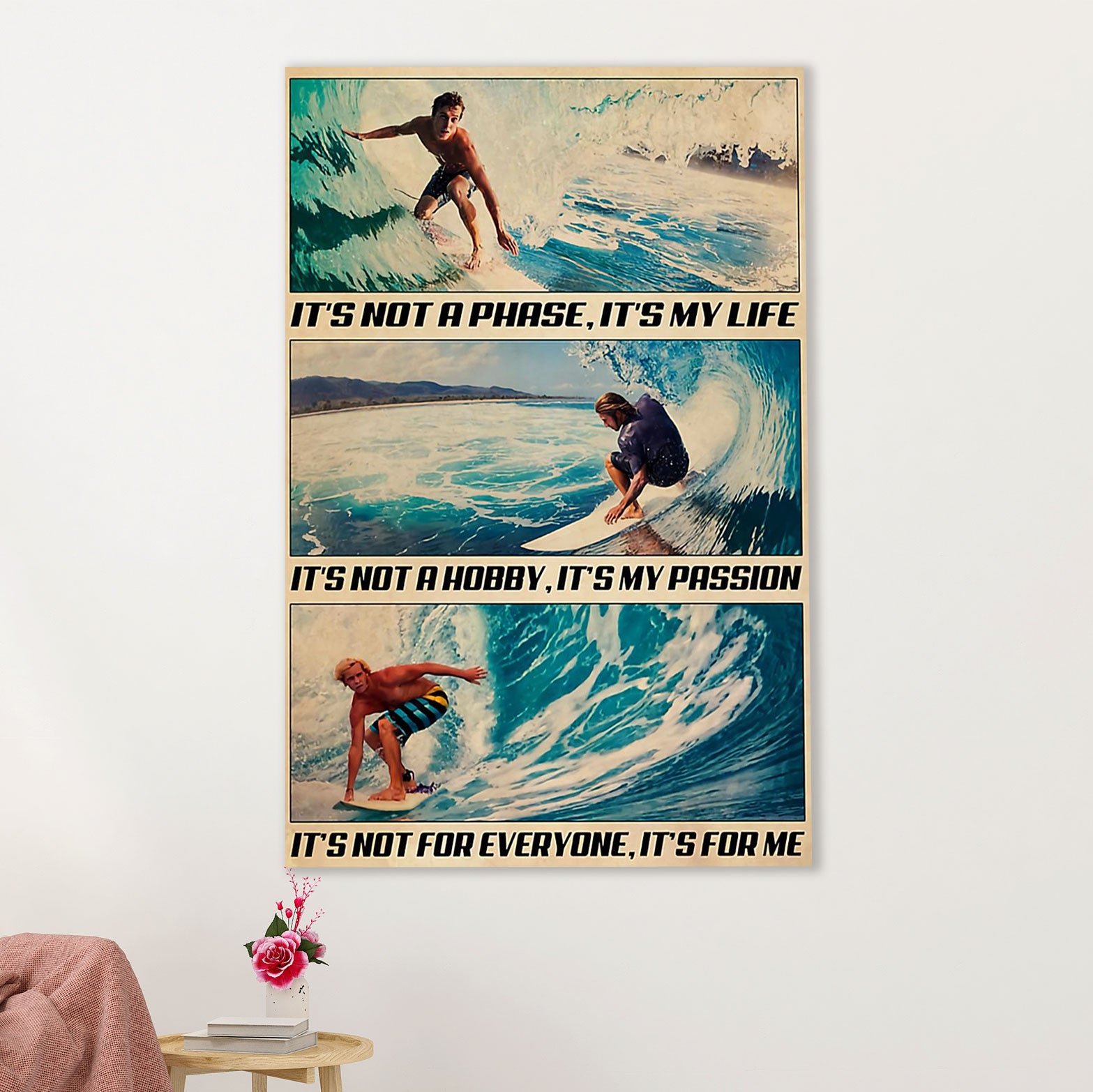 Water Surfing Poster Prints | It's My Life My Passion | Wall Art Gift for Beach Surfer