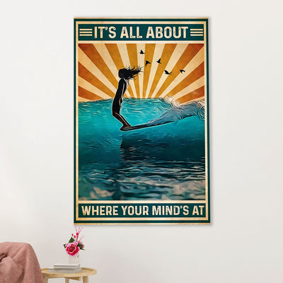 Water Surfing Canvas Wall Art Prints | Where Your Mind Is At | Home Décor Gift for Beach Surfer