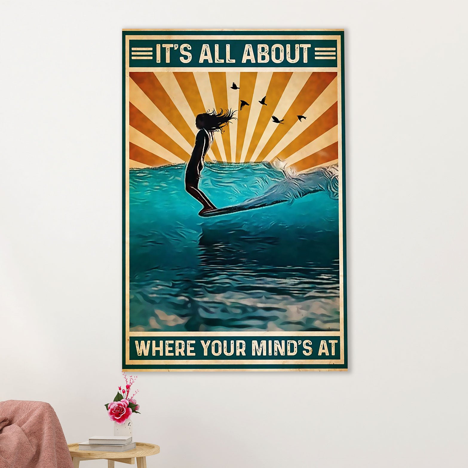 Water Surfing Poster Prints | Where Your Mind Is At | Wall Art Gift for Beach Surfer