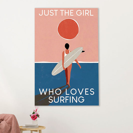 Water Surfing Canvas Wall Art Prints | Girl Loves Surfing | Home Décor Gift for Beach Surfer