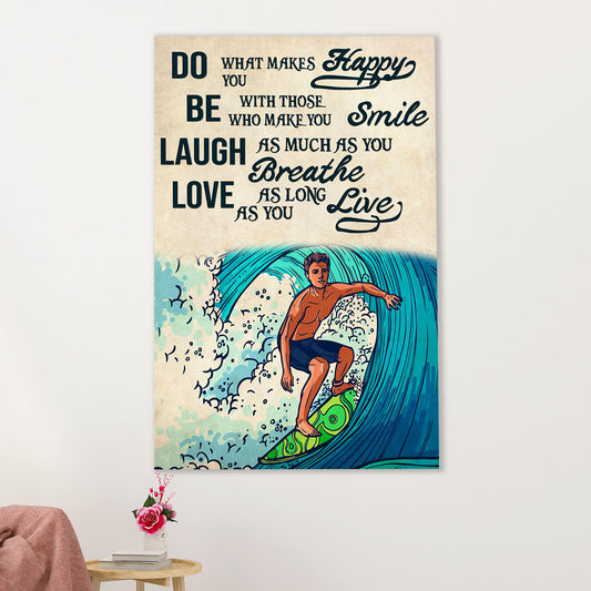 Water Surfing Canvas Wall Art Prints | Makes You Happy | Home Décor Gift for Beach Surfer