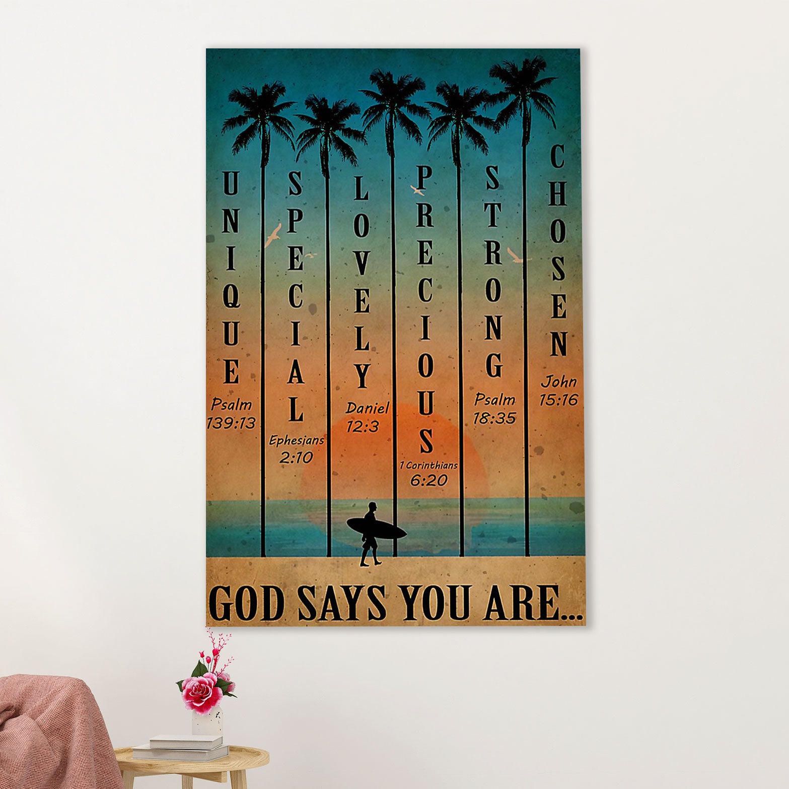 Water Surfing Poster Prints | God Says You Are | Wall Art Gift for Beach Surfer
