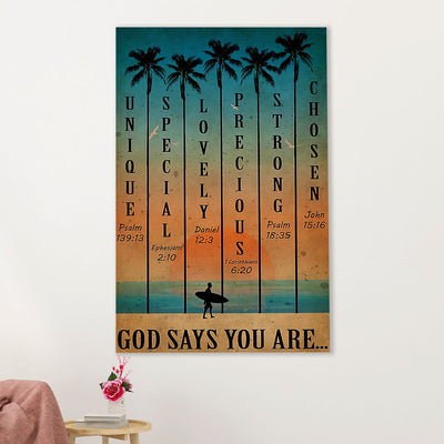 Water Surfing Canvas Wall Art Prints | God Says You Are | Home Décor Gift for Beach Surfer