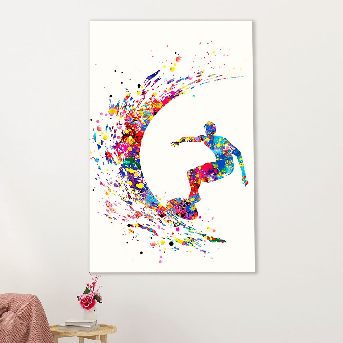 Water Surfing Poster Prints | Watercolor Man Surfer | Wall Art Gift for Beach Surfer