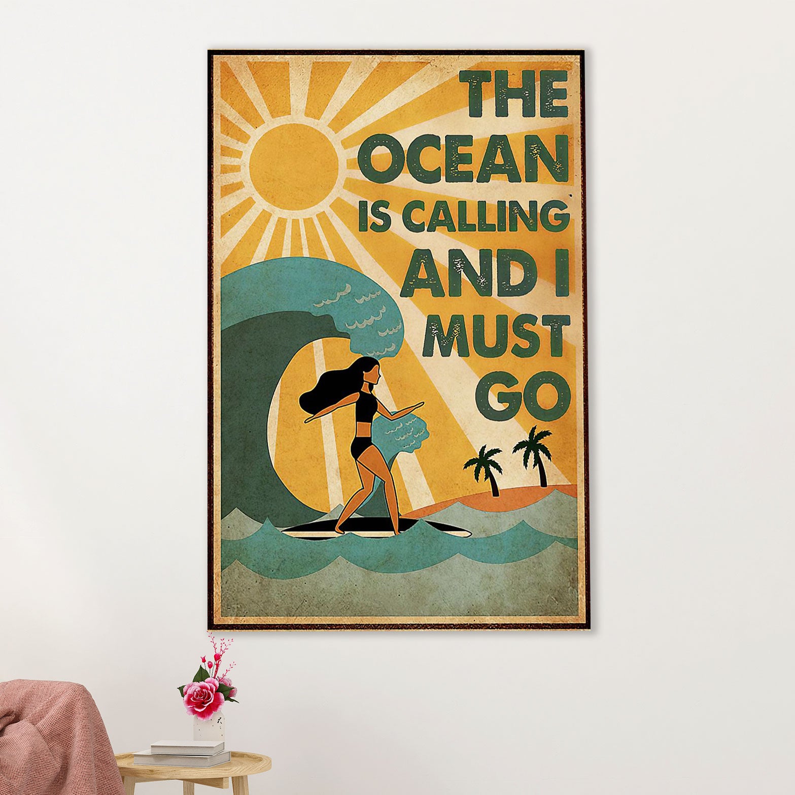 Water Surfing Canvas Wall Art Prints | Girl Surfer | Home Décor Gift for Beach Surfer