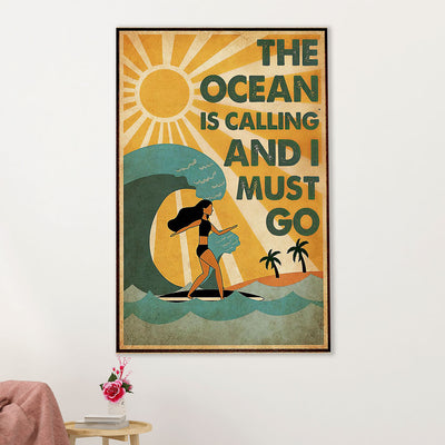 Water Surfing Poster Prints | Girl Surfer | Wall Art Gift for Beach Surfer