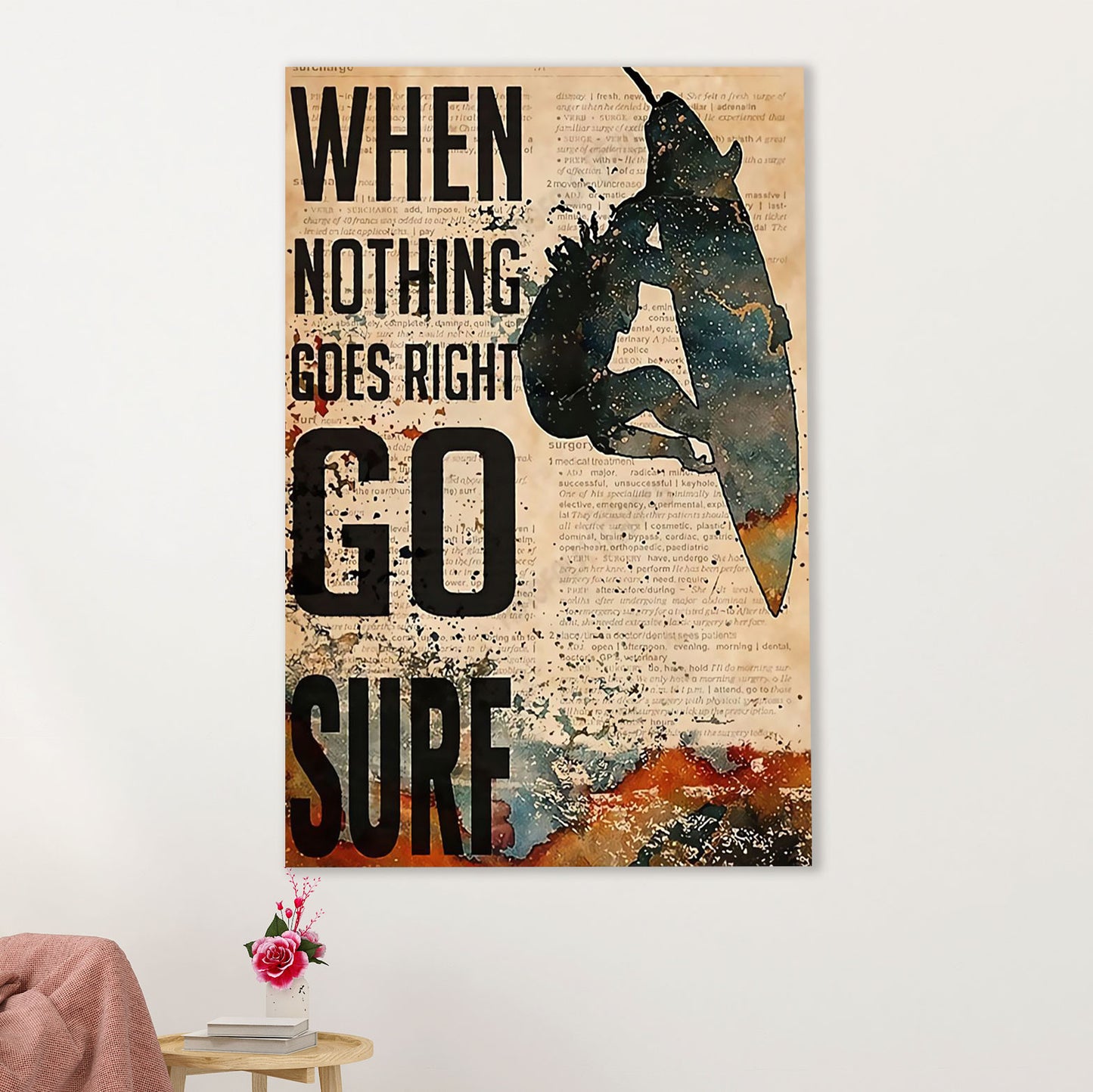 Water Surfing Poster Prints | Go Surf | Wall Art Gift for Beach Surfer