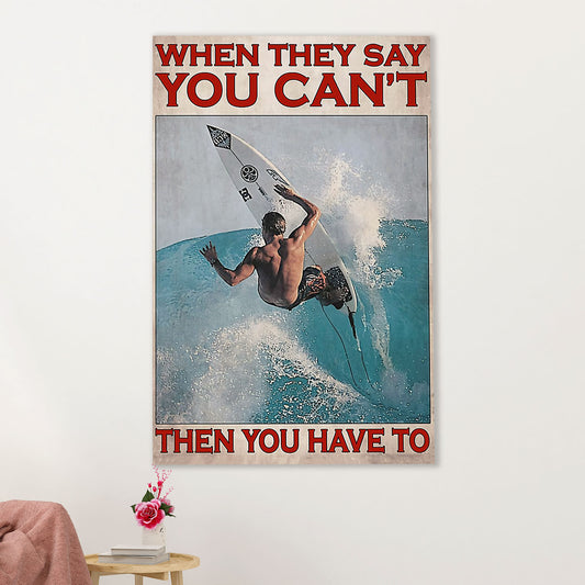 Water Surfing Canvas Wall Art Prints | Motivational Quote | Home Décor Gift for Beach Surfer