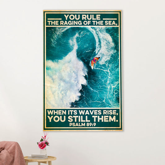 Water Surfing Canvas Wall Art Prints | Rule The Raging Of The Sea | Home Décor Gift for Beach Surfer