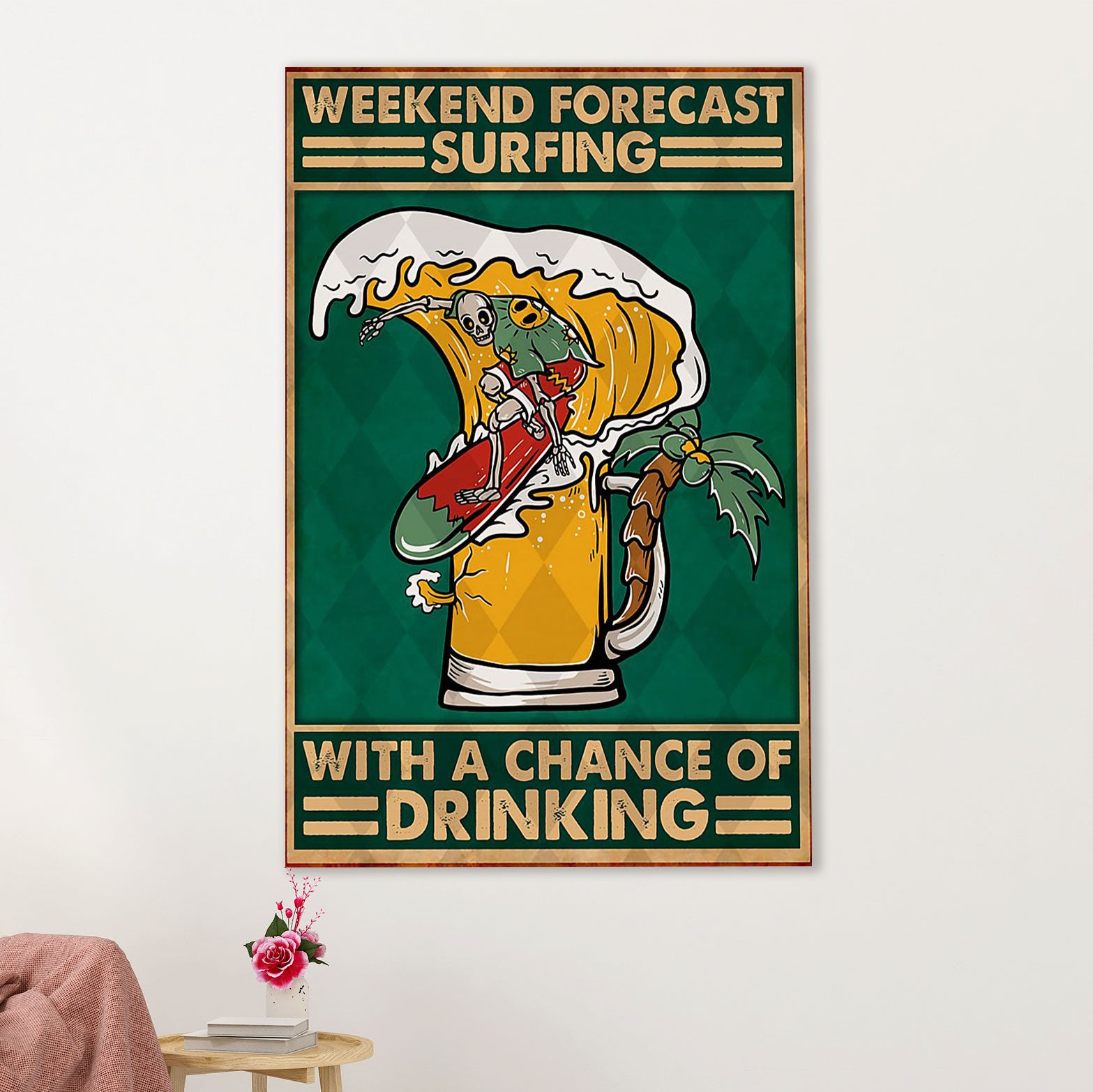 Water Surfing Poster Prints | Weekend Forecast Surfing | Wall Art Gift for Beach Surfer