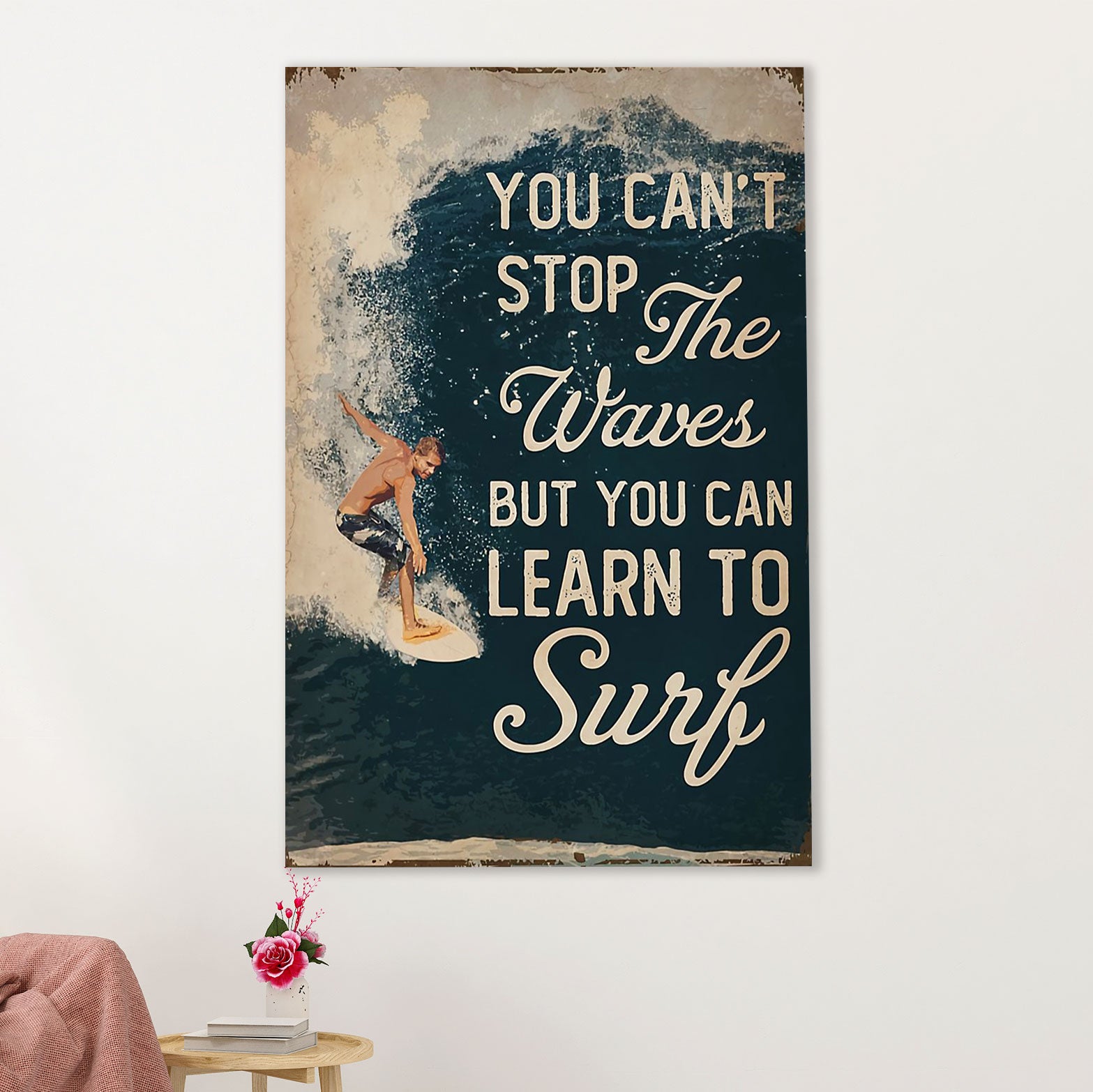 Water Surfing Poster Prints | Learn To Surf | Wall Art Gift for Beach Surfer