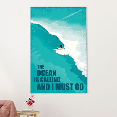 Water Surfing Poster Prints | The Ocean Is Calling | Wall Art Gift for Beach Surfer