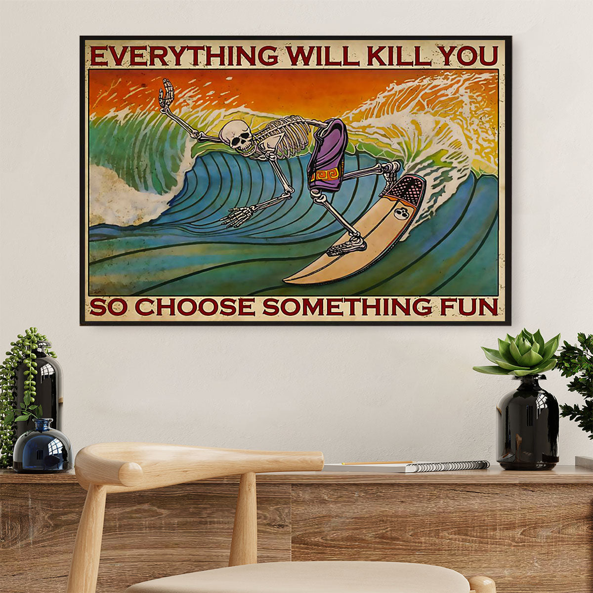 Water Surfing Canvas Wall Art Prints | Choose Something Fun | Home Décor Gift for Beach Surfer