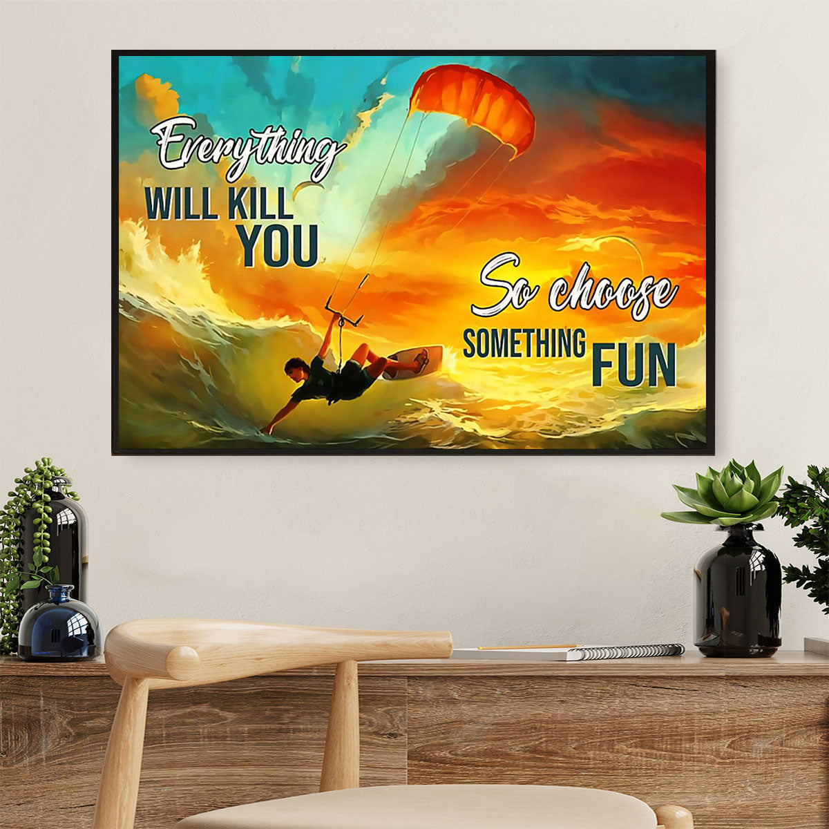 Water Surfing Canvas Wall Art Prints | Badass Quote | Home Décor Gift for Beach Surfer